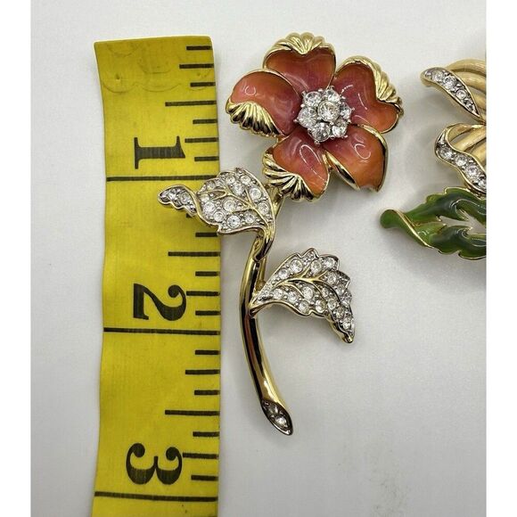 Vtg Nolan Miller Lot Of 2 Flower Brooches Enamel Rhinestones Glamour Collection - Picture 9 of 9
